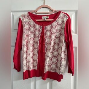 Sahalie Coral Cardigan with Ivory Lace Front Detail